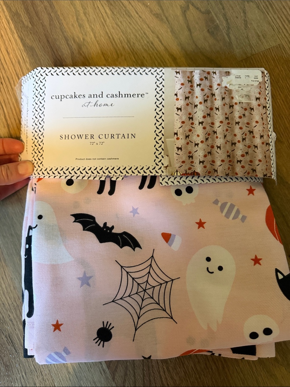 cupcakes & cashmere Pink Halloween Kids Shower Curtain with Ghosts and Bats